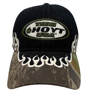 VTG‎ Hoyt USA Archery Hat Black Camo Flame Embroidered Adjustable Cap Bowhunting
